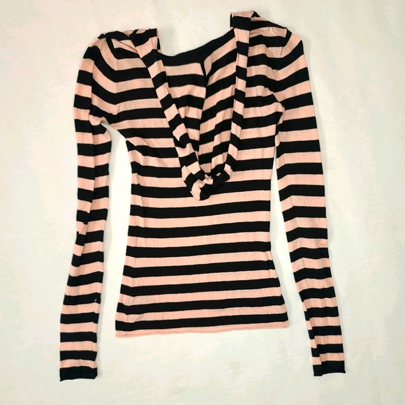 Volcom Pink and Black Stripe Long Sleeve Top - Picture 3 of 6